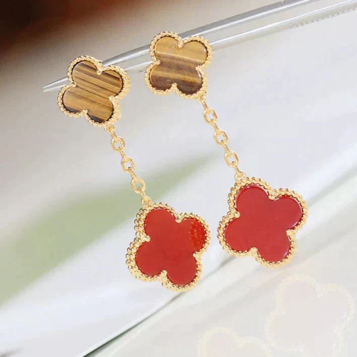 ˇGilded EraˇCLOVER  2 MOTIF  TIGER EYE CARNELIAN EARRINGS