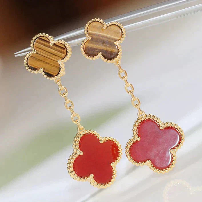 ˇGilded EraˇCLOVER  2 MOTIF  TIGER EYE CARNELIAN EARRINGS