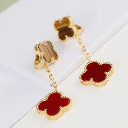 ˇGilded EraˇCLOVER  2 MOTIF  TIGER EYE CARNELIAN EARRINGS