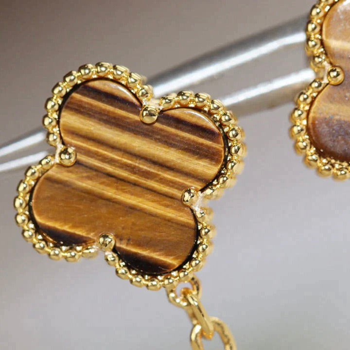 ˇGilded EraˇCLOVER  2 MOTIF  TIGER EYE CARNELIAN EARRINGS