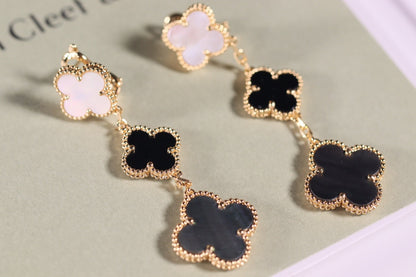 ˇGilded EraˇCLOVER EARRINGS GOLD ONYX MOP 3 MOTIF