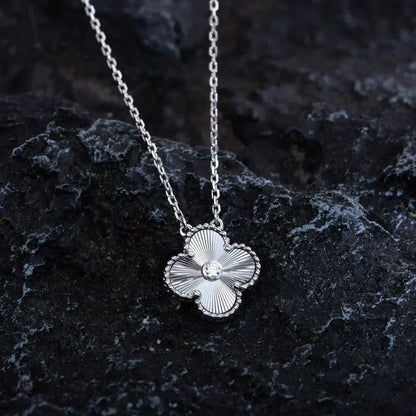 ˇGilded EraˇCLOVER  15MM DIAMOND LASER NECKLACE SILVER