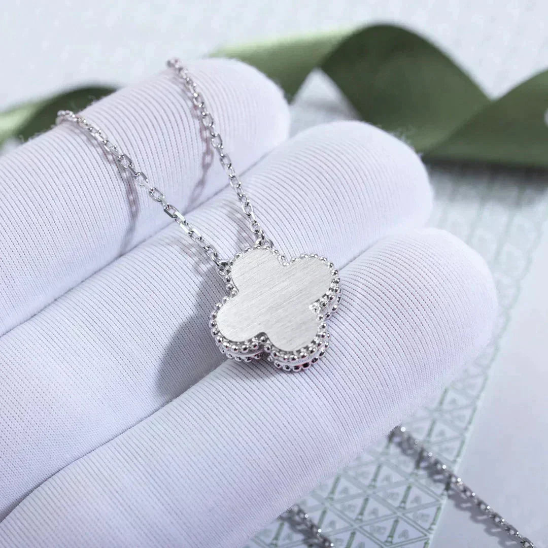 ˇGilded EraˇCLOVER  15MM DIAMOND LASER NECKLACE SILVER