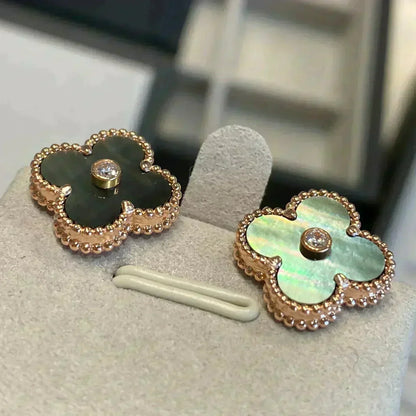 ˇGilded EraˇCLOVER MEDIUM 1 MOTIFS GRAY MOP  DIAMOND EARRINGS