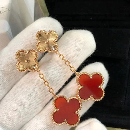 ˇGilded EraˇCLOVER 2 MOTIF  LASER CARNELIAN EARRINGS