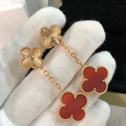 ˇGilded EraˇCLOVER 2 MOTIF  LASER CARNELIAN EARRINGS