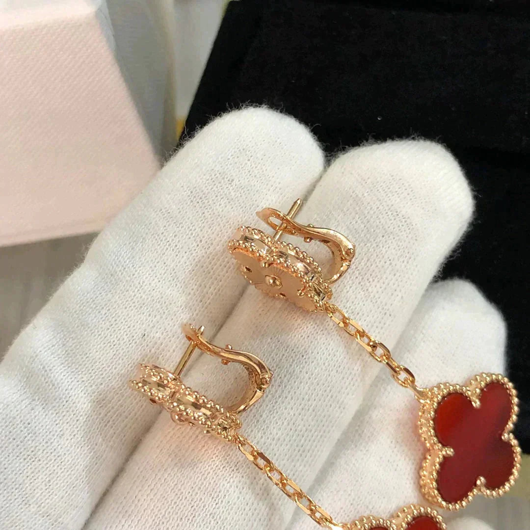 ˇGilded EraˇCLOVER 2 MOTIF  LASER CARNELIAN EARRINGS