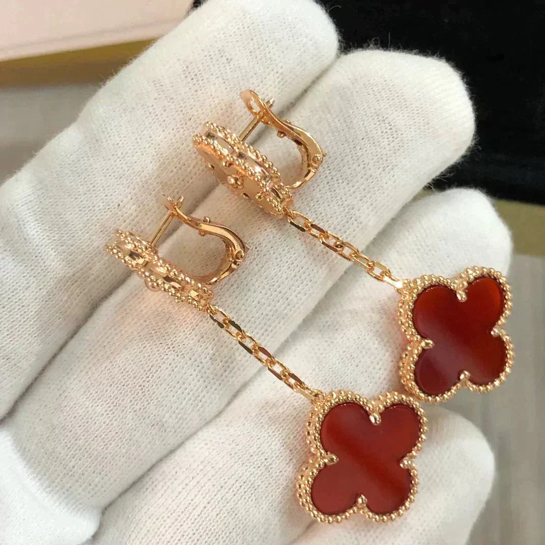 ˇGilded EraˇCLOVER 2 MOTIF  LASER CARNELIAN EARRINGS