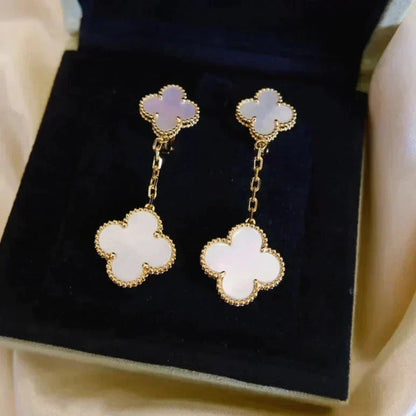 ˇGilded EraˇCLOVER 2 MOTIF WHITE MOP EARRINGS