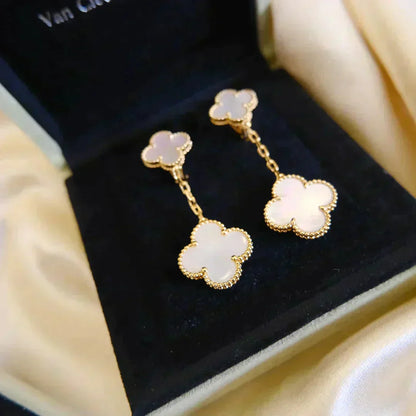 ˇGilded EraˇCLOVER 2 MOTIF WHITE MOP EARRINGS