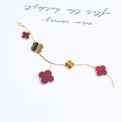 ˇGilded EraˇCLOVER BRACELET 5 MOTIFS CARNELIAN TIGER EYE