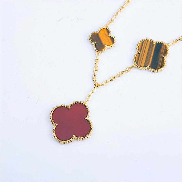 ˇGilded EraˇCLOVER BRACELET 5 MOTIFS CARNELIAN TIGER EYE