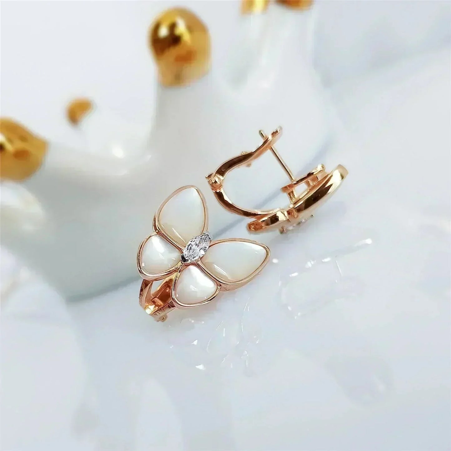 ˇGilded EraˇBUTTERFLY MOP DIAMOND EARRINGS