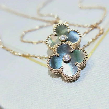 ˇGilded EraˇCLOVER 15MM DIAMOND AND MOTHER-OF-GREY NECKLACE