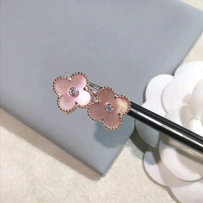 ˇGilded EraˇCLOVER MEDIUM 1 MOTIFS  PINK MOP DIAMOND EARRINGS