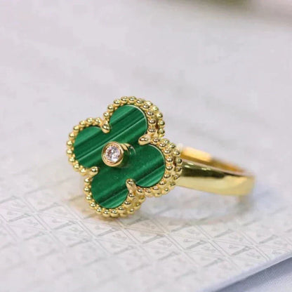 ˇGilded EraˇCLOVER MALACHITE RING GOLD DIAMOND