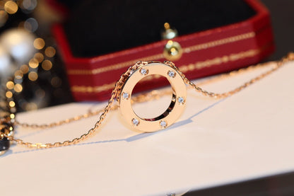 ˇGilded EraˇLOVE NECKLACE 16MM 6 DIAMONDS PINK GOLD