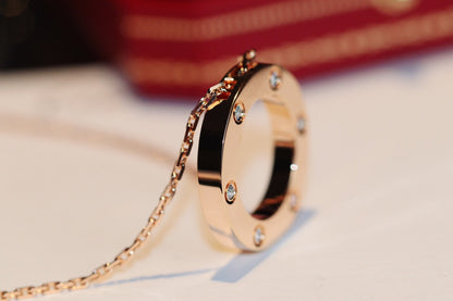 ˇGilded EraˇLOVE NECKLACE 16MM 6 DIAMONDS PINK GOLD