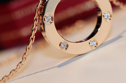 ˇGilded EraˇLOVE NECKLACE 16MM 6 DIAMONDS PINK GOLD