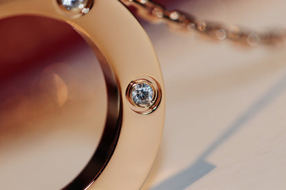 ˇGilded EraˇLOVE NECKLACE 16MM 6 DIAMONDS PINK GOLD