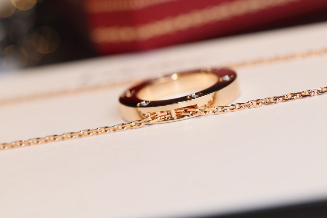 ˇGilded EraˇLOVE NECKLACE 16MM 6 DIAMONDS PINK GOLD
