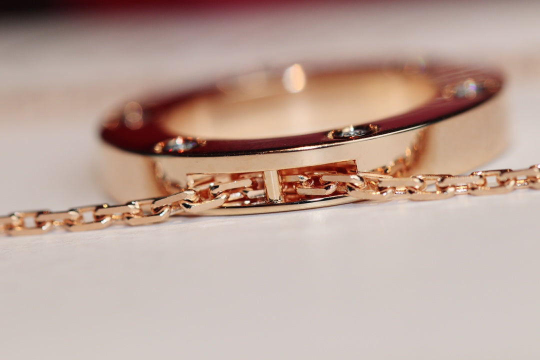 ˇGilded EraˇLOVE NECKLACE 16MM 6 DIAMONDS PINK GOLD