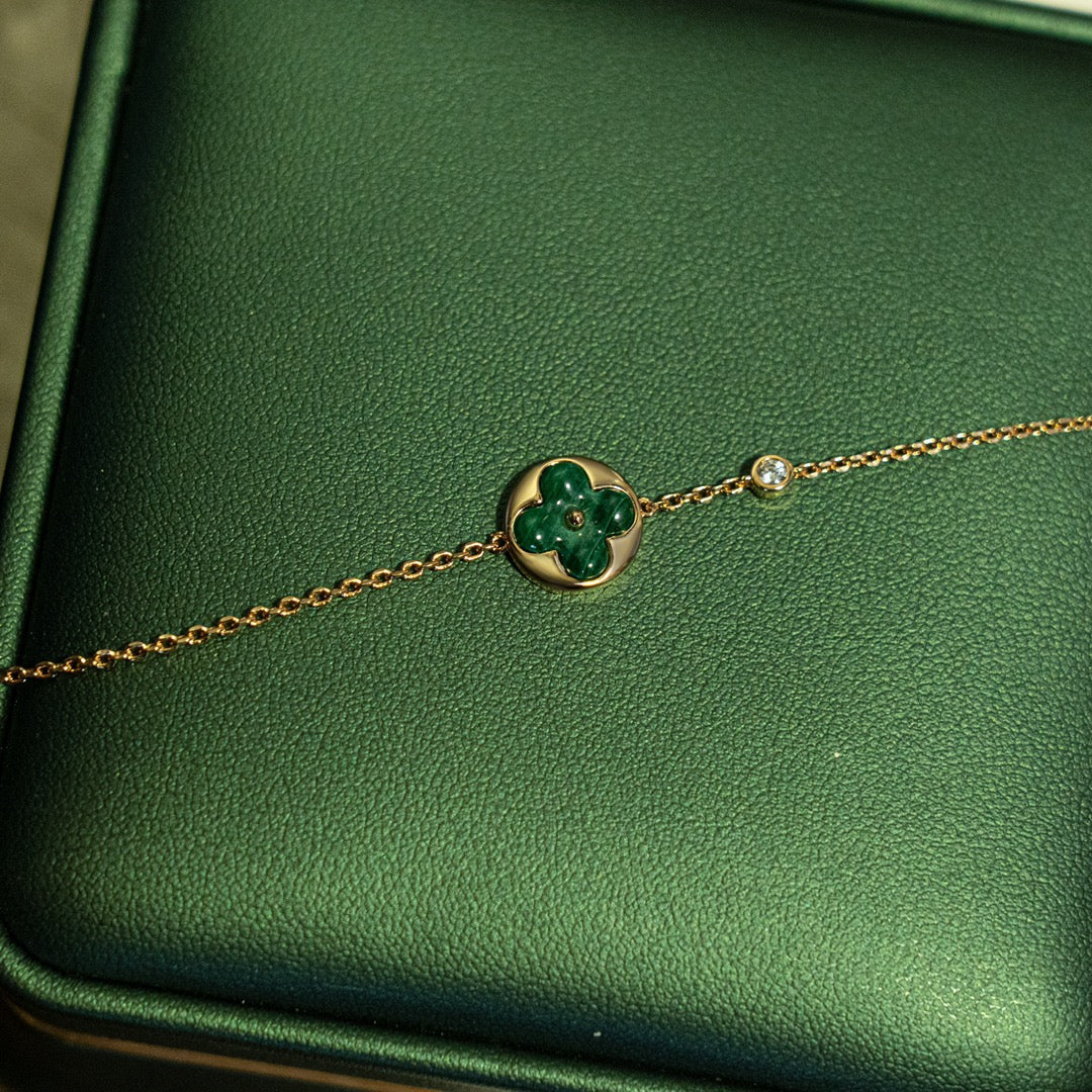 ˇGilded EraˇSUN MALACHITE 1 DIAMOND PINK GOLD BRACELET
