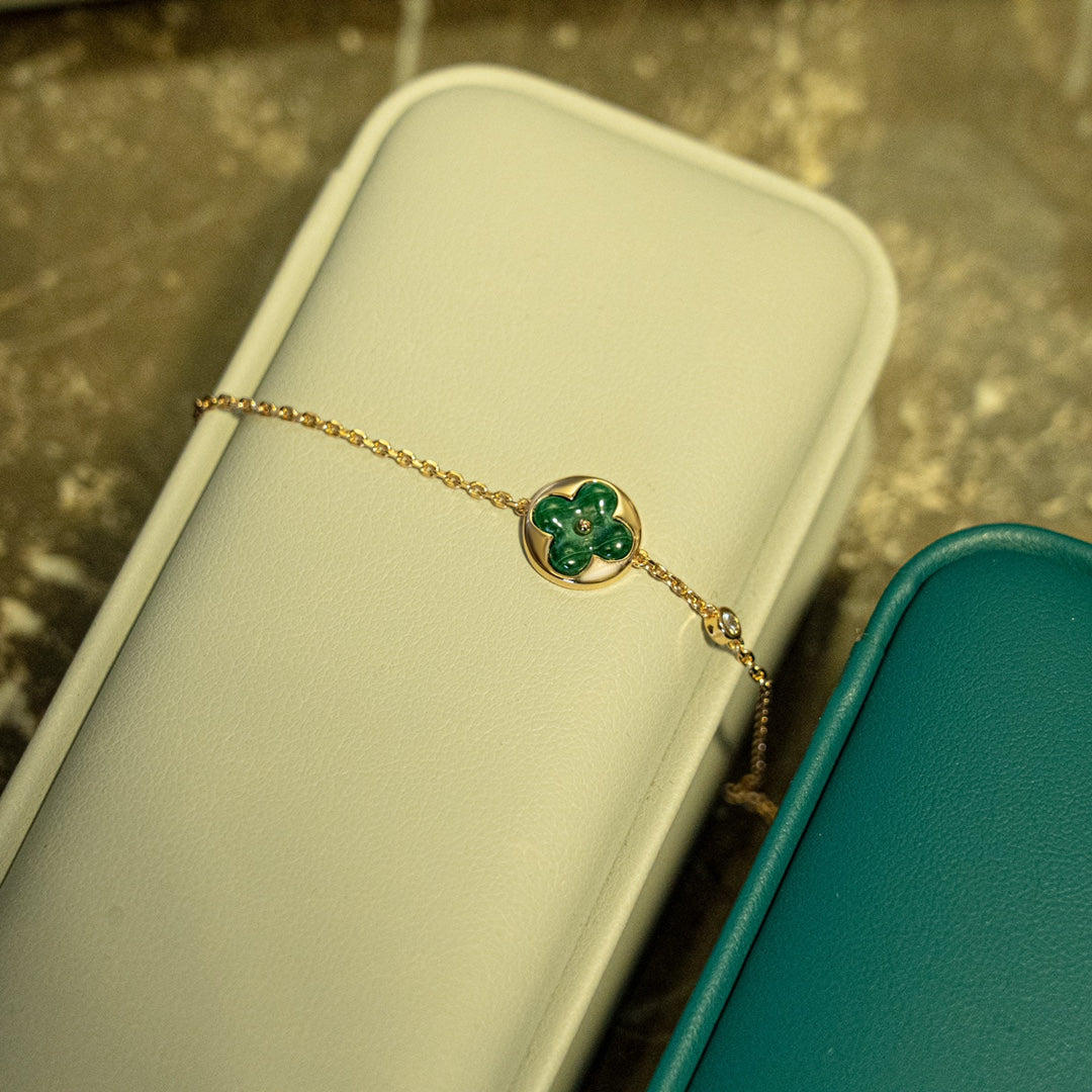 ˇGilded EraˇSUN MALACHITE 1 DIAMOND PINK GOLD BRACELET