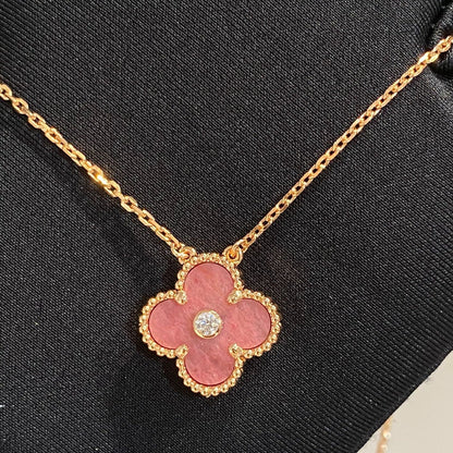 ˇGilded EraˇCLOVER 15MM DIAMOND RHODONITE NECKLACE