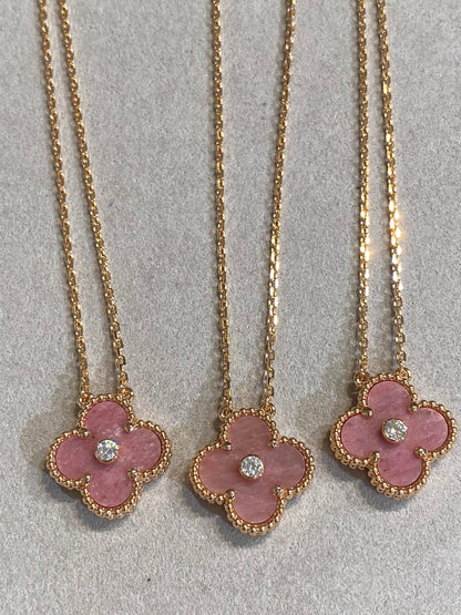 ˇGilded EraˇCLOVER 15MM DIAMOND RHODONITE NECKLACE