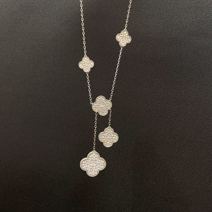 ˇGilded EraˇCLOVER 5 MOTIFS SILVER DIAMONDS NECKLACE
