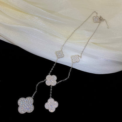 ˇGilded EraˇCLOVER 5 MOTIFS SILVER DIAMONDS NECKLACE