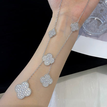 ˇGilded EraˇCLOVER 5 MOTIFS SILVER DIAMONDS NECKLACE