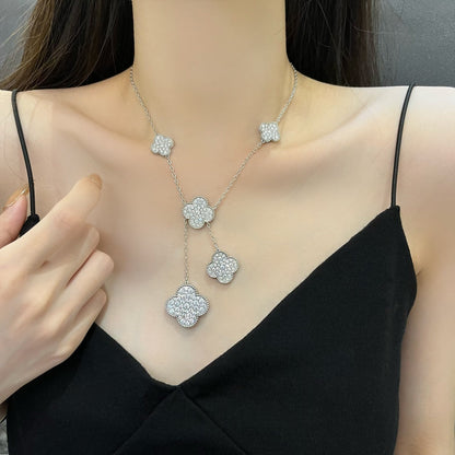 ˇGilded EraˇCLOVER 5 MOTIFS SILVER DIAMONDS NECKLACE