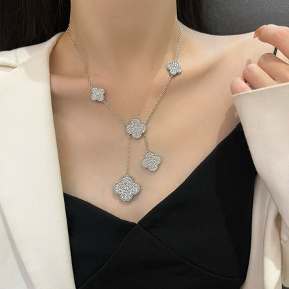 ˇGilded EraˇCLOVER 5 MOTIFS SILVER DIAMONDS NECKLACE