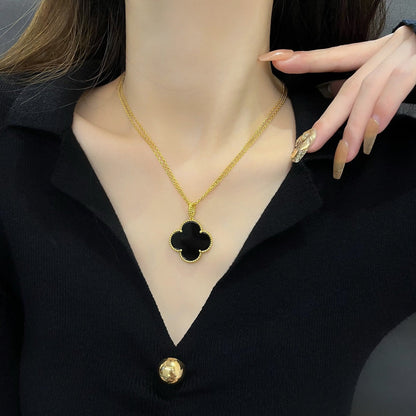 ˇGilded EraˇCLOVER 25MM NECKLACE GOLD ONYX