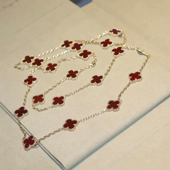 ˇGilded EraˇCLOVER 20 MOTIFS CARNELIAN NECKLACE