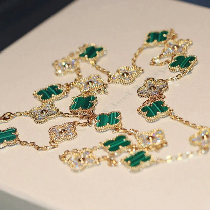 ˇGilded EraˇCLOVER 20 MOTIFS MALACHITE DIAMOND NECKLACE