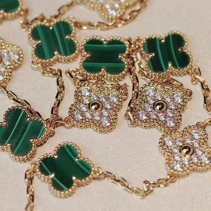 ˇGilded EraˇCLOVER 20 MOTIFS MALACHITE DIAMOND NECKLACE