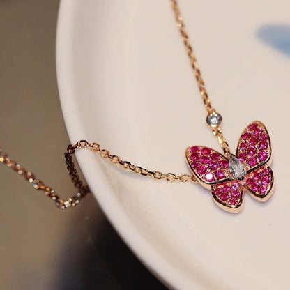 ˇGilded EraˇBUTTERFLY RED DIAMOND ROSE GOLD NECKLACE