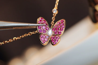 ˇGilded EraˇBUTTERFLY RED DIAMOND ROSE GOLD NECKLACE