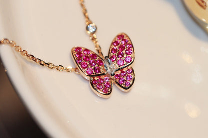 ˇGilded EraˇBUTTERFLY RED DIAMOND ROSE GOLD NECKLACE