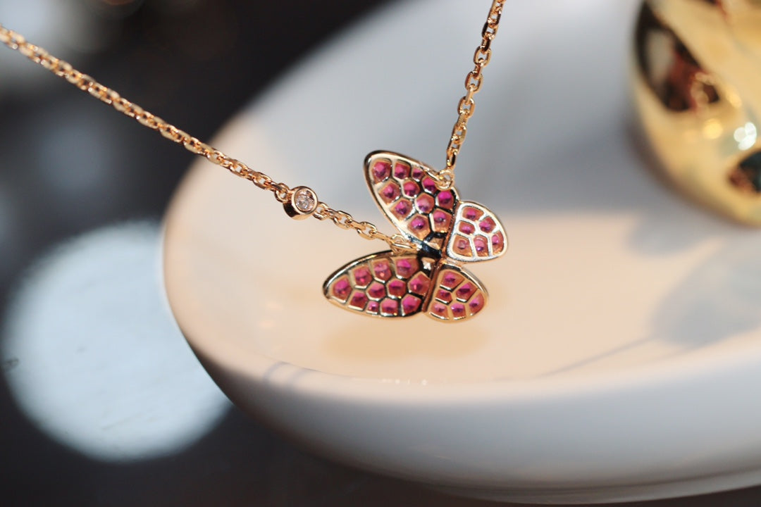 ˇGilded EraˇBUTTERFLY RED DIAMOND ROSE GOLD NECKLACE