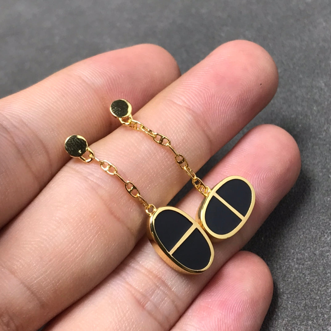 ˇGilded EraˇCHAINE VERSO BLACK CERAMIC SILVER EARRINGS