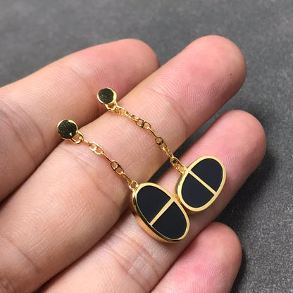 ˇGilded EraˇCHAINE VERSO BLACK CERAMIC SILVER EARRINGS