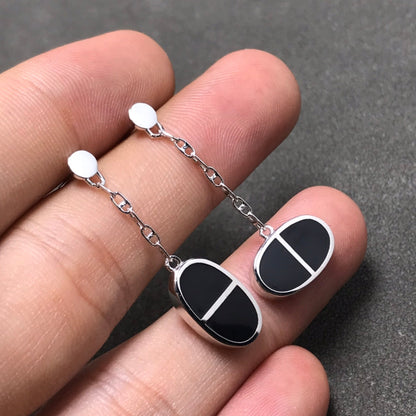 ˇGilded EraˇCHAINE VERSO BLACK CERAMIC SILVER EARRINGS