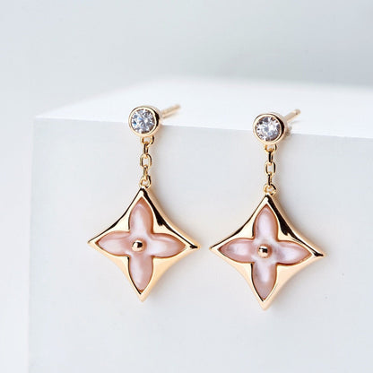 ˇGilded EraˇDOUBLE STAR PINK GOLD MOP DROP EARRINGS