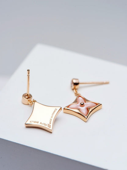 ˇGilded EraˇDOUBLE STAR PINK GOLD MOP DROP EARRINGS