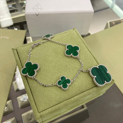 ˇGilded EraˇCLOVER 5 MOTIFS SIVLER MALACHITE BRACELET