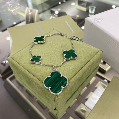 ˇGilded EraˇCLOVER 5 MOTIFS SIVLER MALACHITE BRACELET